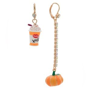 Betsey Johnson Orange Pumpkin and Drink Earrings
